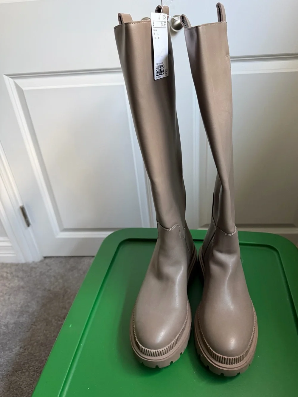 H&M Tall Faux Leather Lug Sole Boots in Taupe